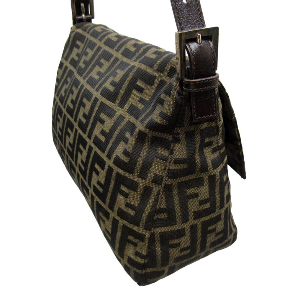 Fendi Zucca Mamma Canvas Bag Shoulder Silver Brown Bucket Leather